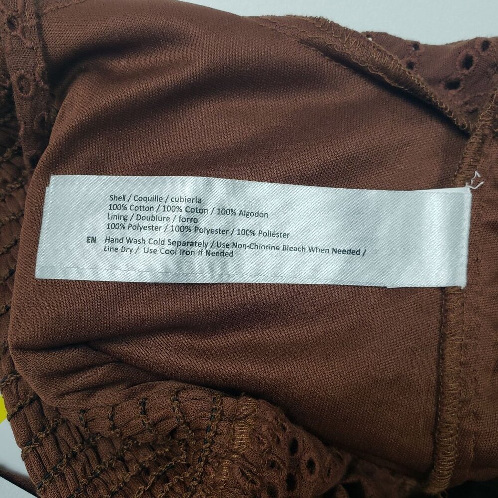 BOG Band Of The Free Eyelet Crop Top Women Medium Walnut Brown Boho Puff Sleeves - Picture 10 of 16